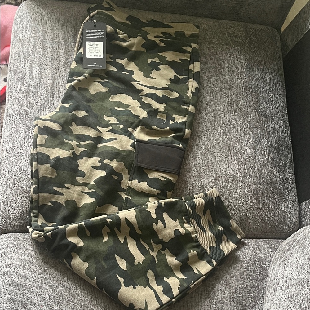 True Religion Men's Camo Cargo Joggers in Olive and Tan